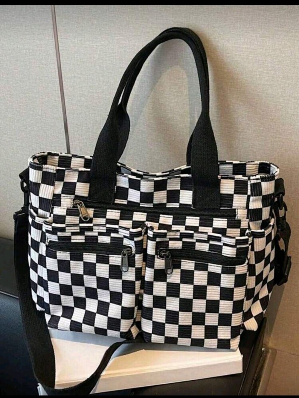 Checkerboard Tote Bag in Black & White